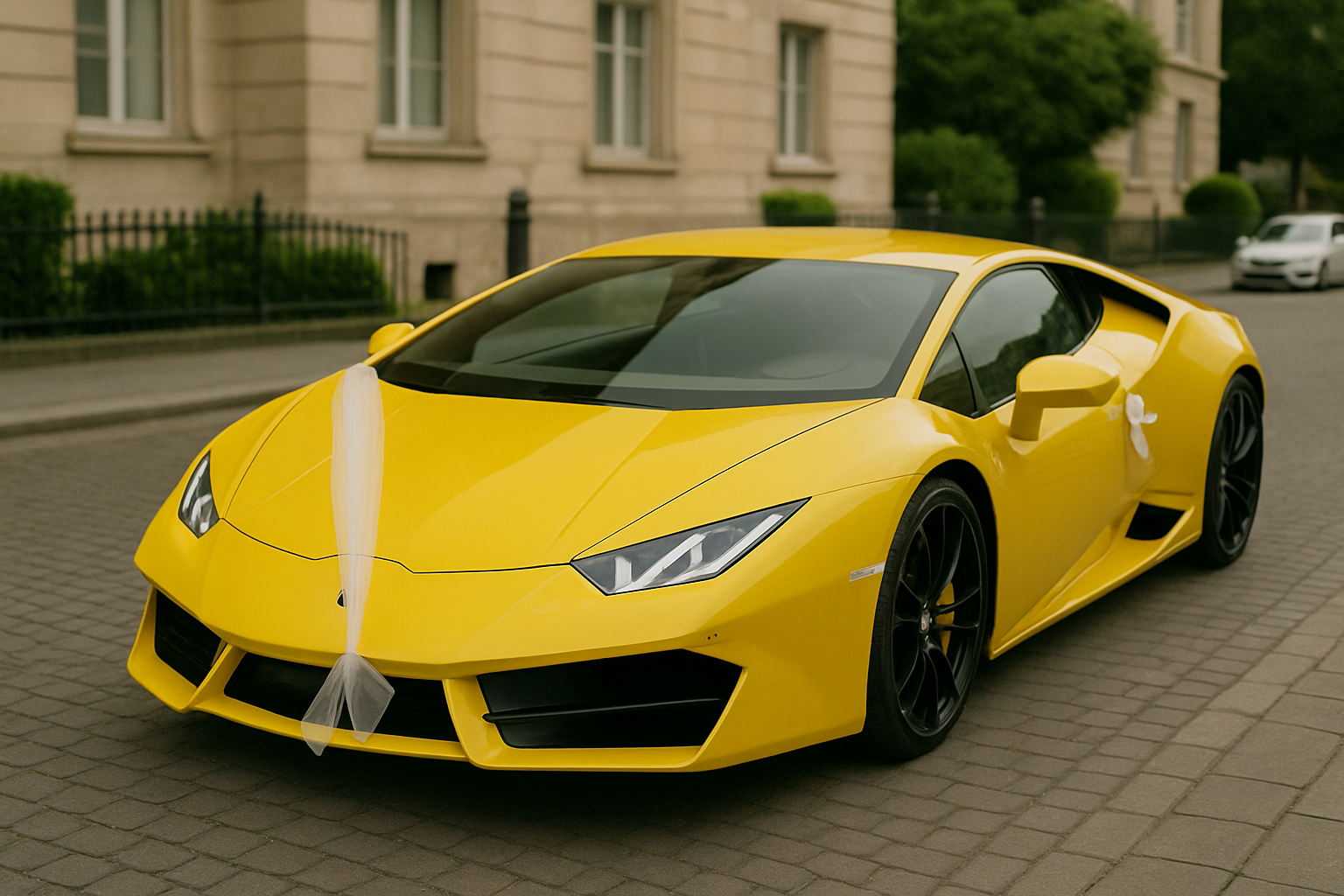 Wedding Lamborghini on Cobblestone Street